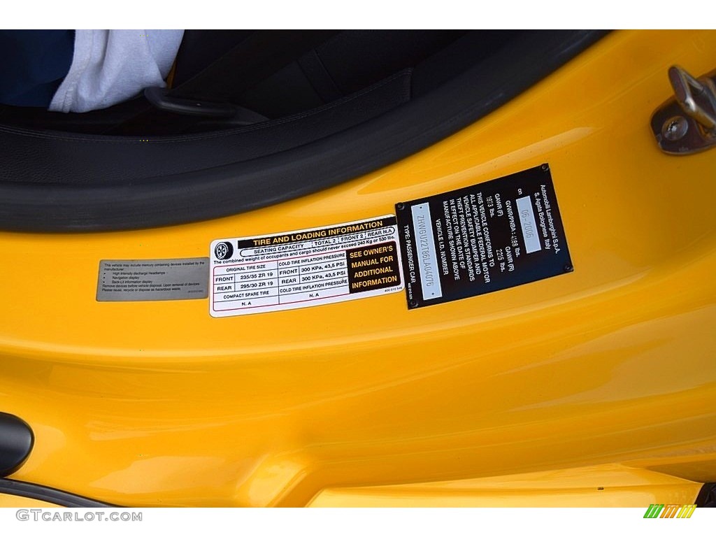 2006 Lamborghini Gallardo Spyder E-Gear Info Tag Photos