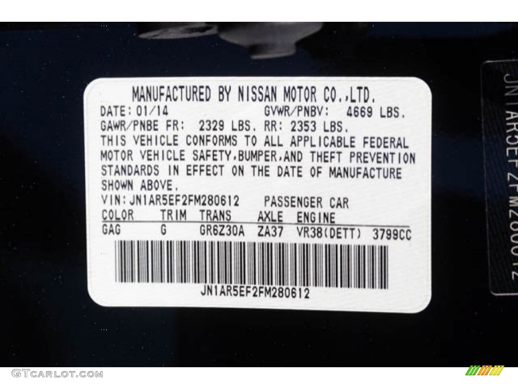 2015 GT-R Color Code GAG for Jet Black Photo #134064677