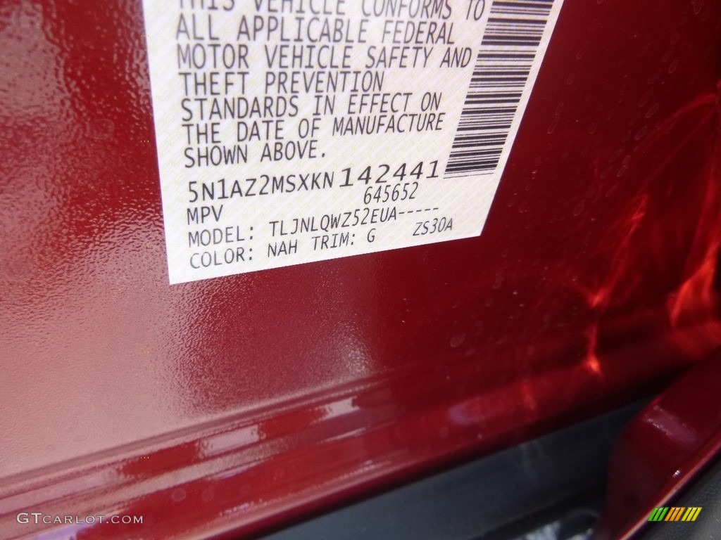 2019 Murano Color Code NAH for Cayenne Red Metallic Photo #134087217