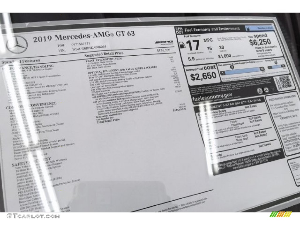2019 Mercedes-Benz AMG GT 63 Window Sticker Photos