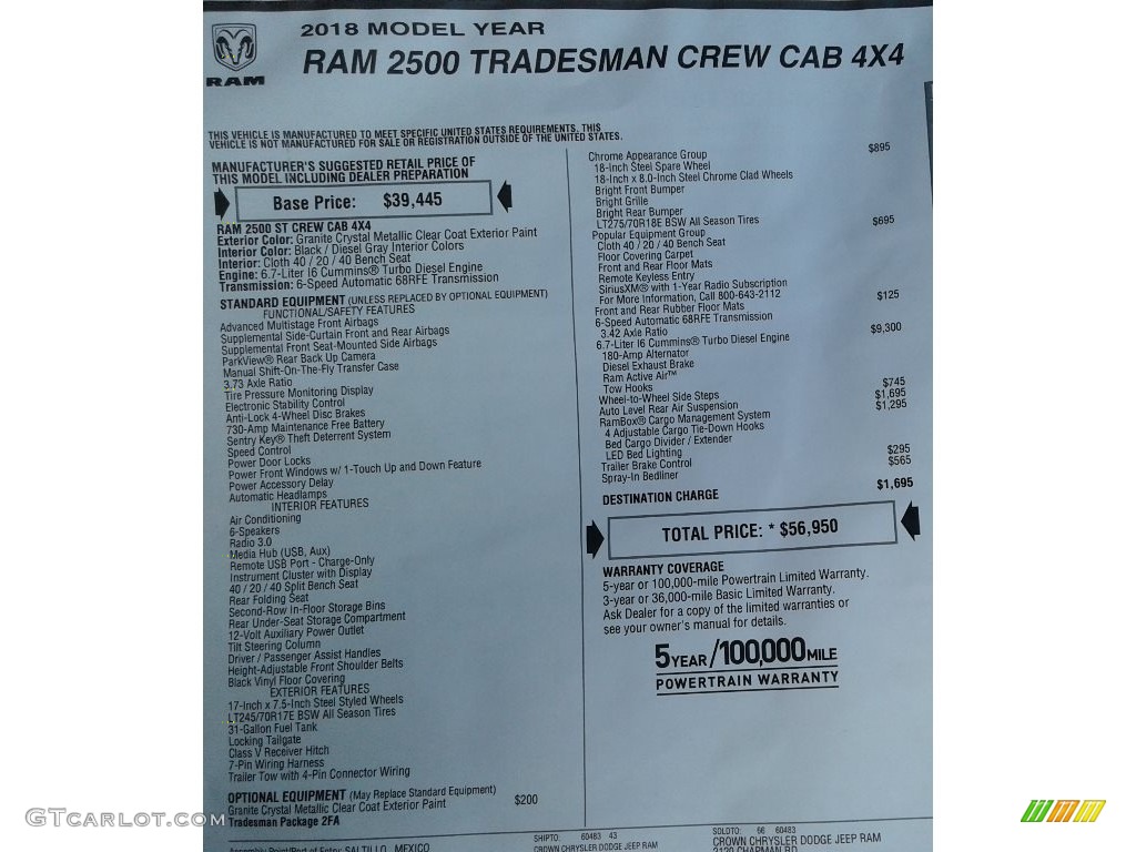 2018 2500 Tradesman Crew Cab 4x4 - Granite Crystal Metallic / Black/Diesel Gray photo #30