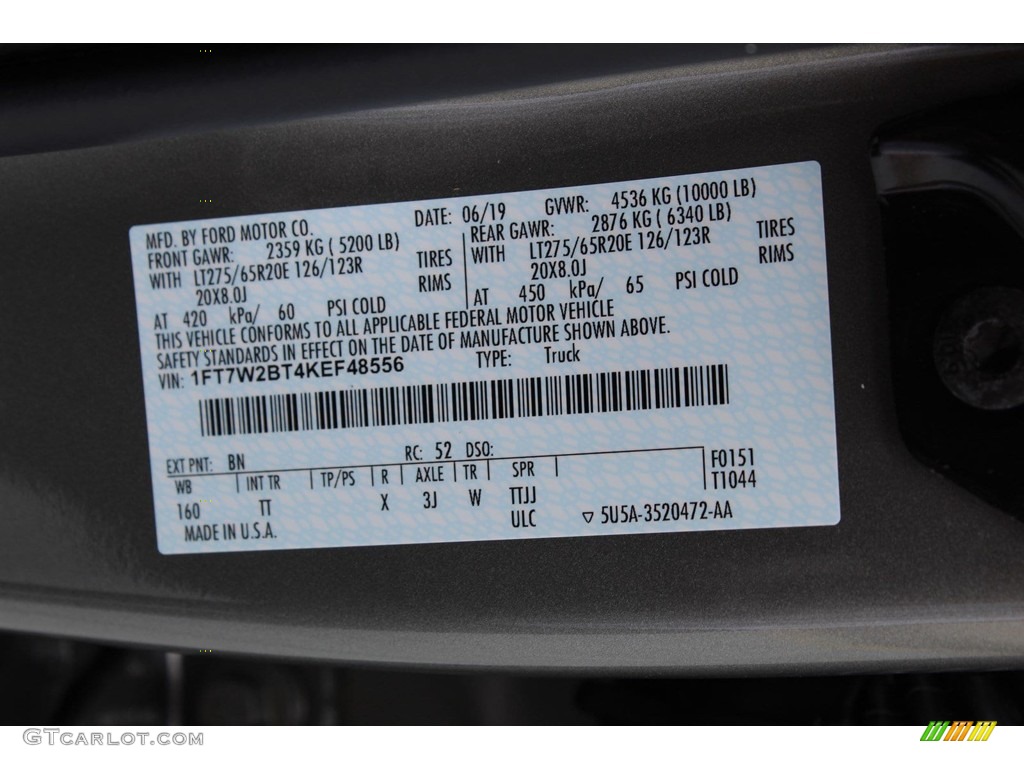 2019 F250 Super Duty Color Code BN for Silver Spruce Photo #134136080