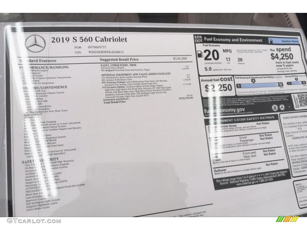 2019 Mercedes-Benz S S 560 Cabriolet Window Sticker Photo #134167119