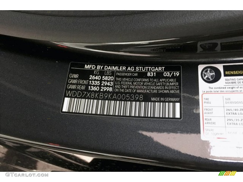 2019 AMG GT Color Code 831 for Graphite Grey Metallic Photo #134167410