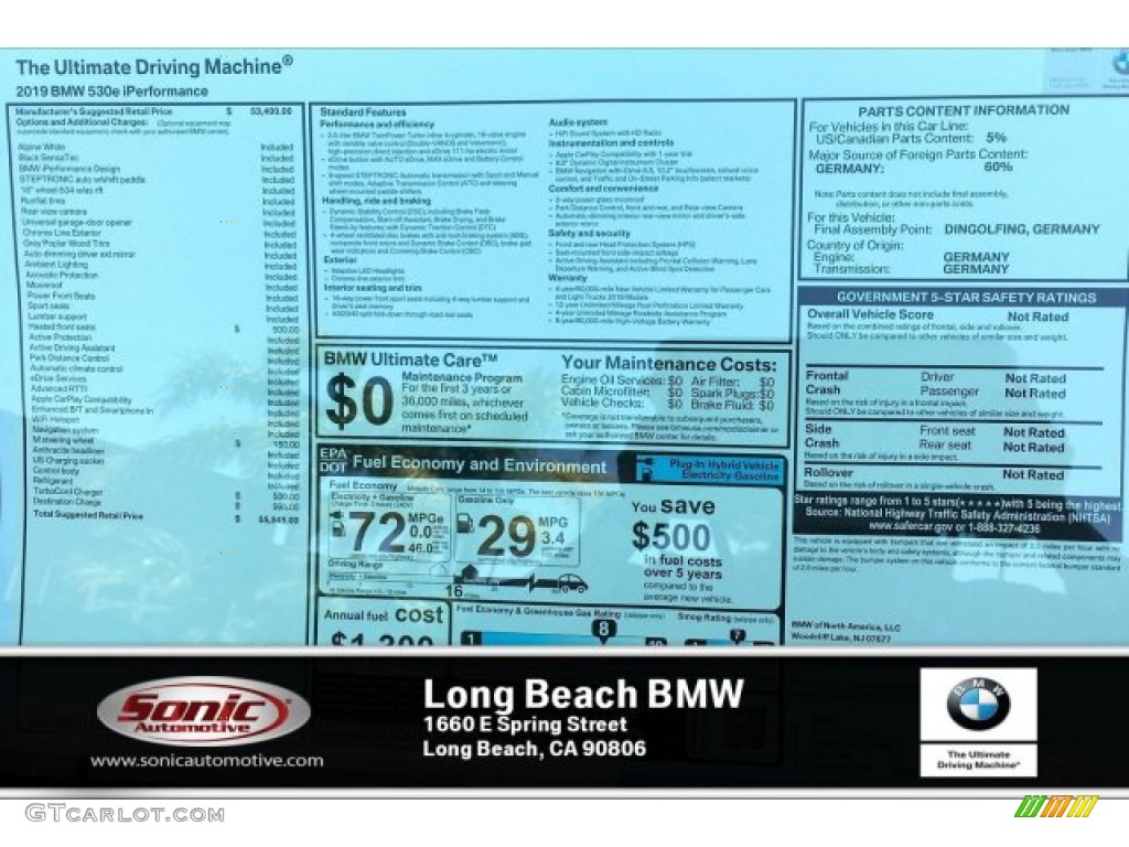 2019 5 Series 530e iPerformance Sedan - Alpine White / Black photo #10