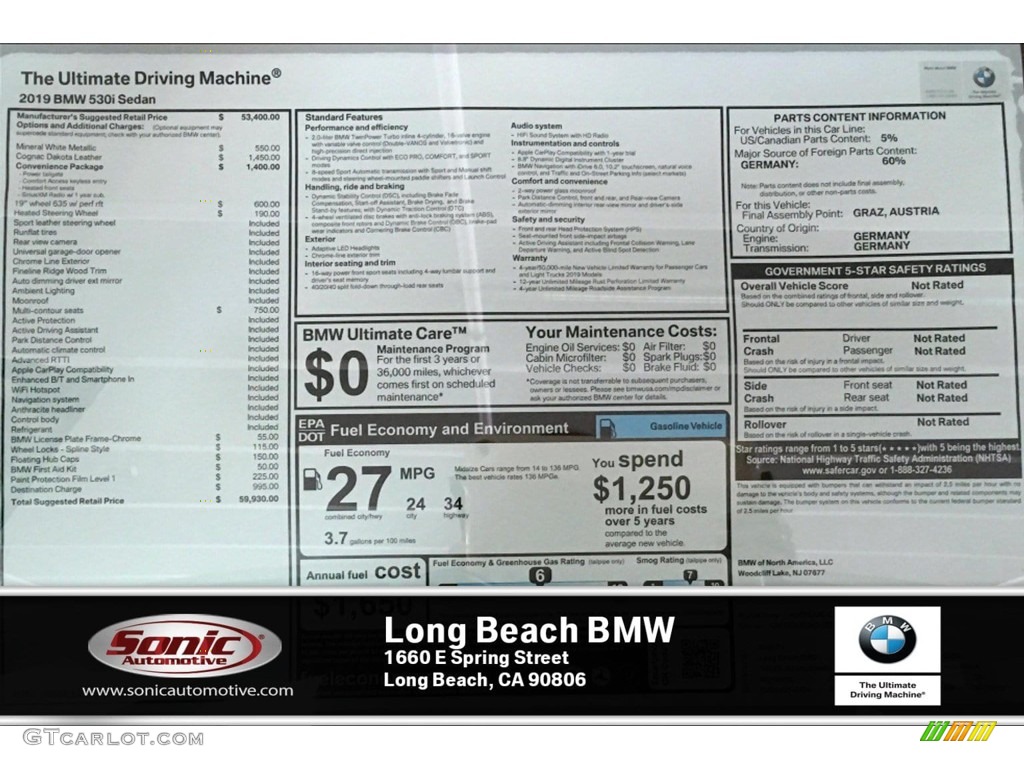 2019 5 Series 530i Sedan - Mineral White Metallic / Cognac photo #11