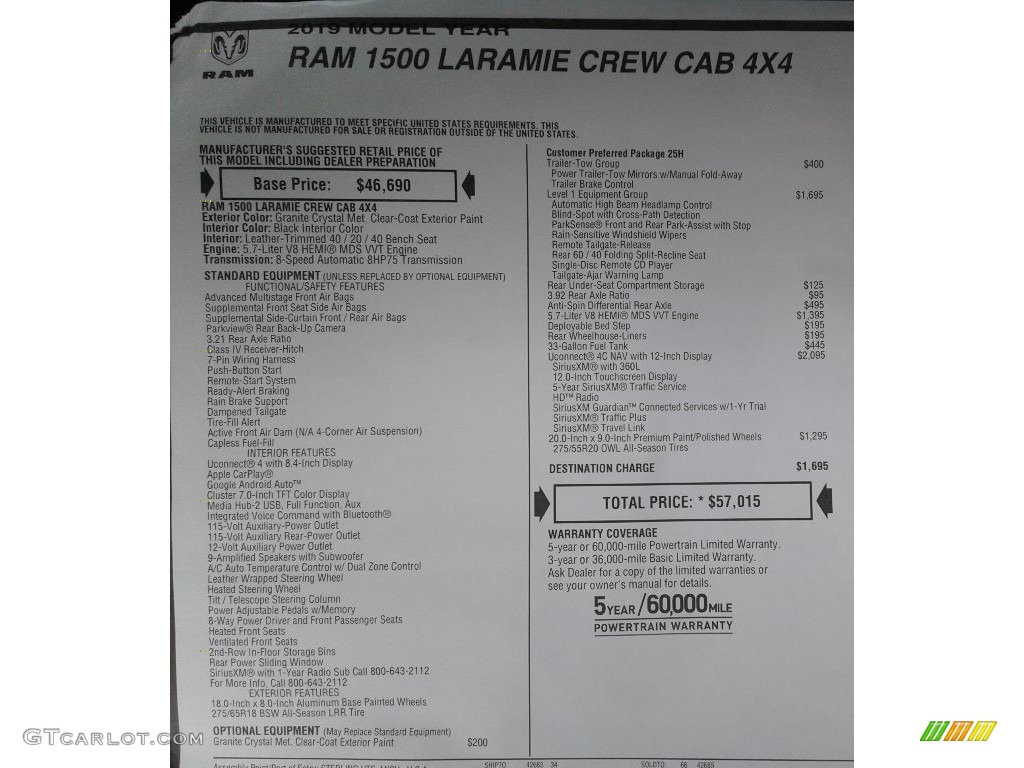2019 1500 Laramie Crew Cab 4x4 - Granite Crystal Metallic / Black photo #38