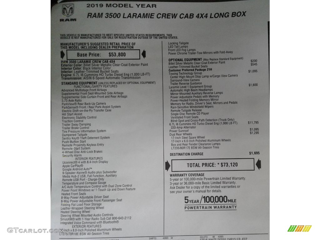 2019 3500 Laramie Crew Cab 4x4 - Billet Silver Metallic / Black photo #36