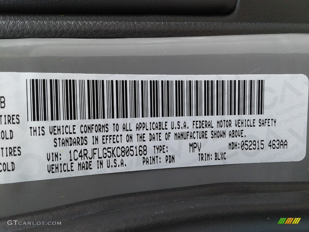 2019 Grand Cherokee Color Code PDN for Sting-Gray Photo #134256580