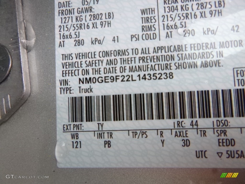 2020 Transit Connect Color Code TY for Silver Metallic Photo #134258919