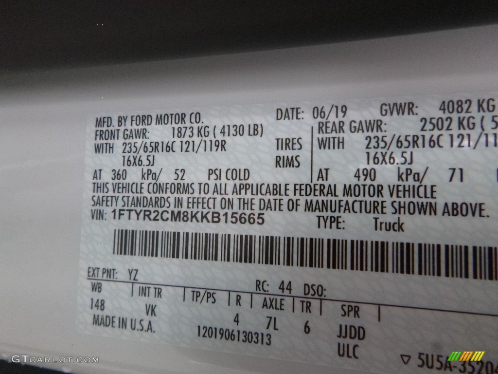 2019 Transit Van 250 MR Long - Oxford White / Pewter photo #10