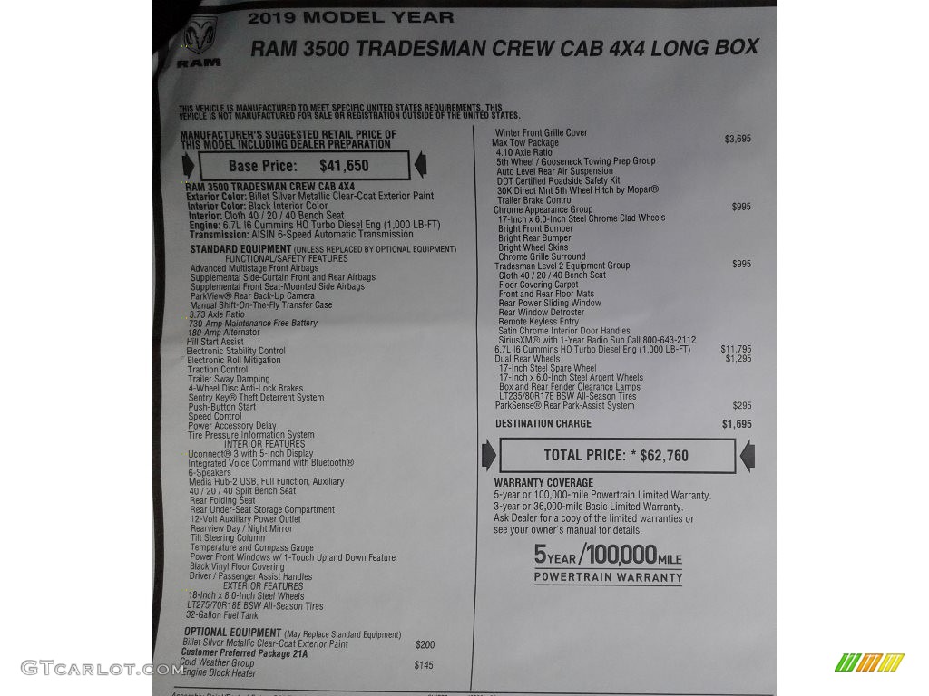 2019 3500 Tradesman Crew Cab 4x4 - Billet Silver Metallic / Black photo #30