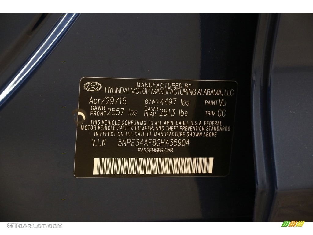 2016 Sonata Limited - Lakeside Blue / Gray photo #20