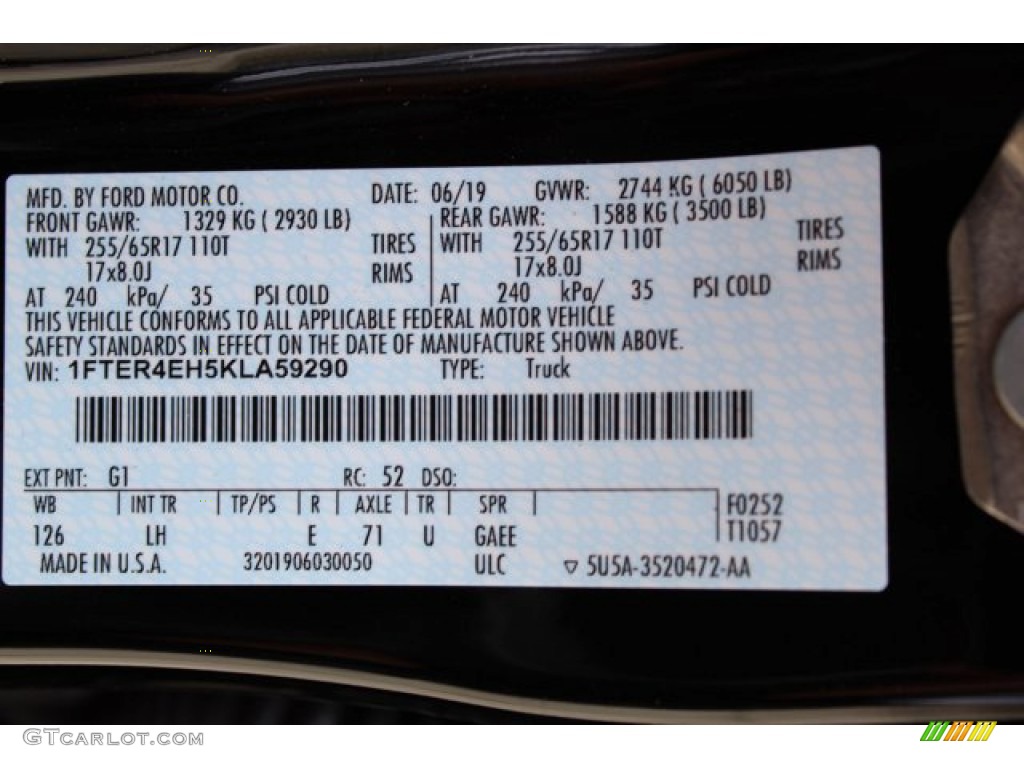 2019 Ranger Color Code G1 for Shadow Black Photo #134277766