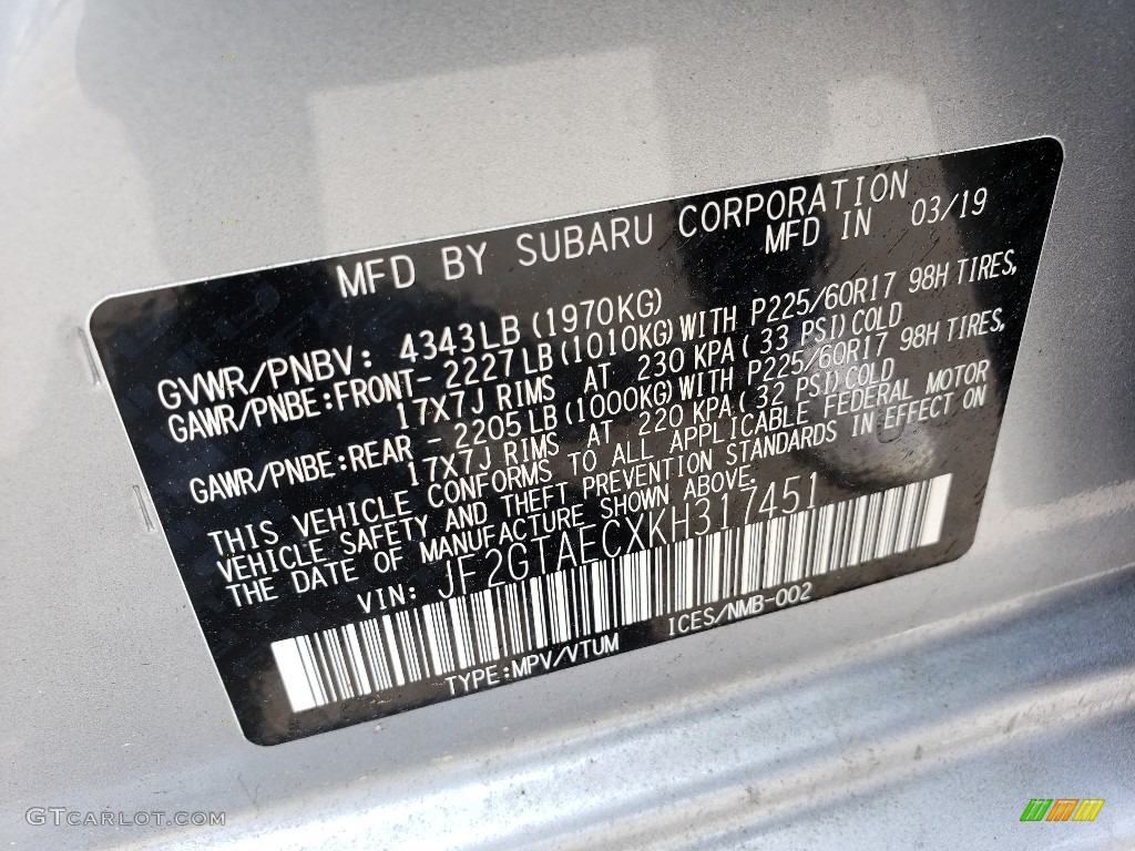 2019 Crosstrek 2.0i Premium - Ice Silver Metallic / Black photo #9