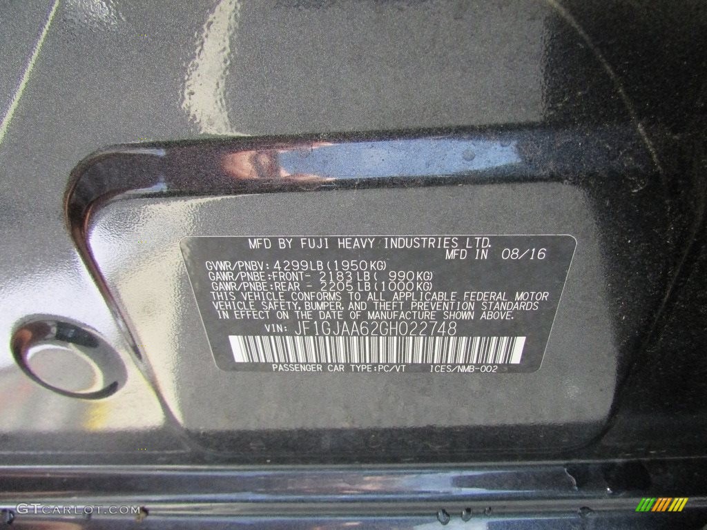 2016 Impreza 2.0i 4-door - Dark Gray Metallic / Black photo #29