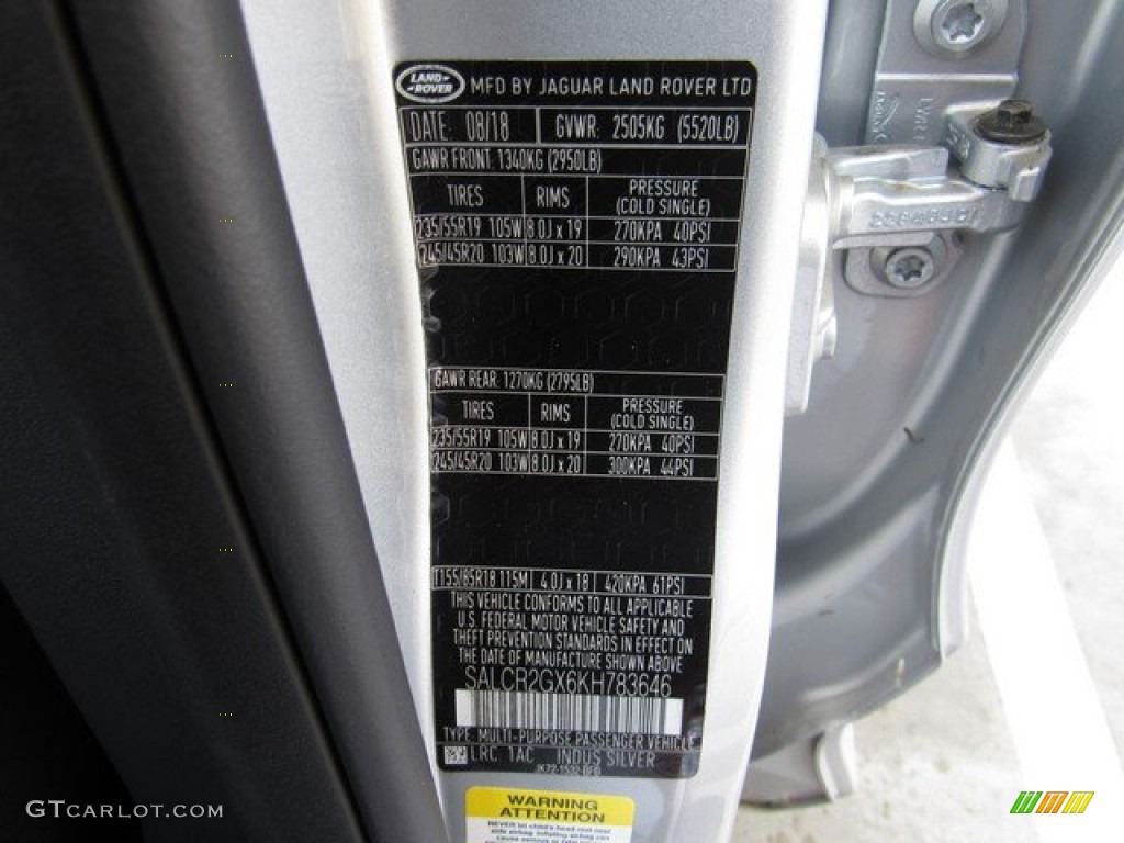 2019 Discovery Sport Color Code 1AC for Indus Silver Metallic Photo #134286988