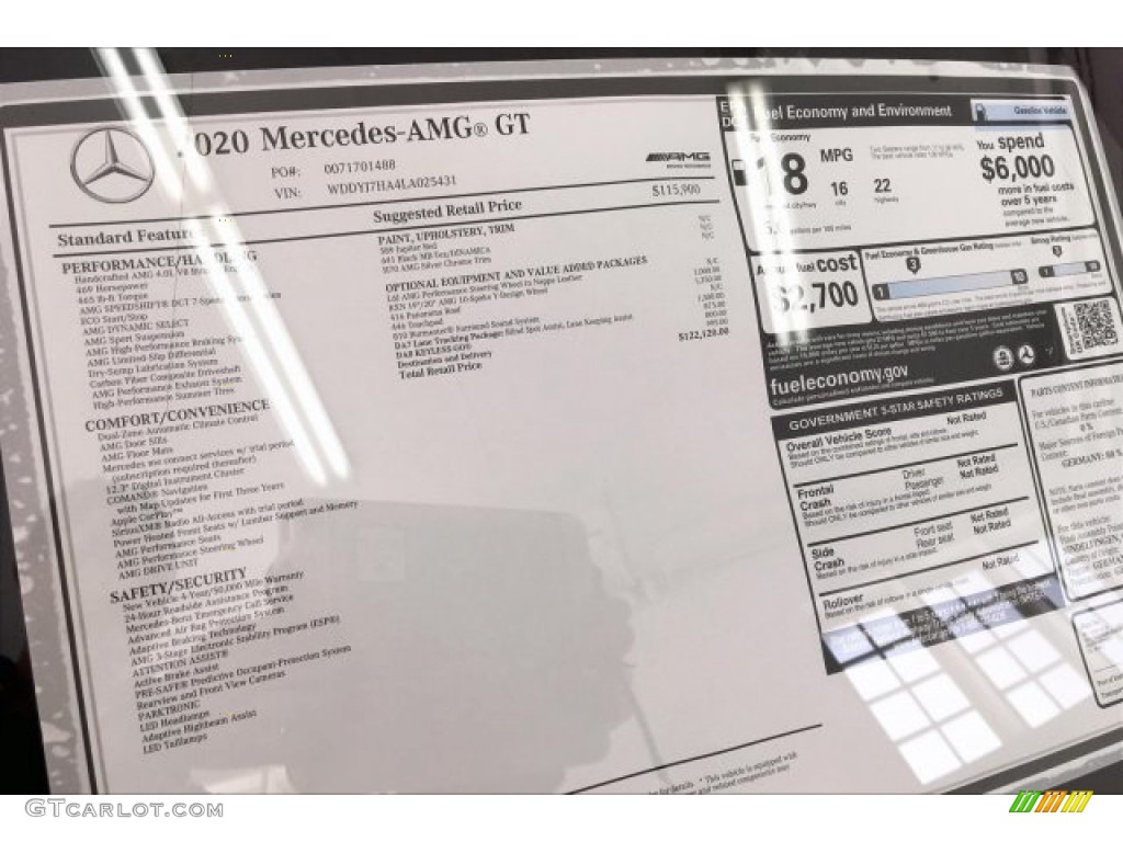 2020 Mercedes-Benz AMG GT Coupe Window Sticker Photo #134288194