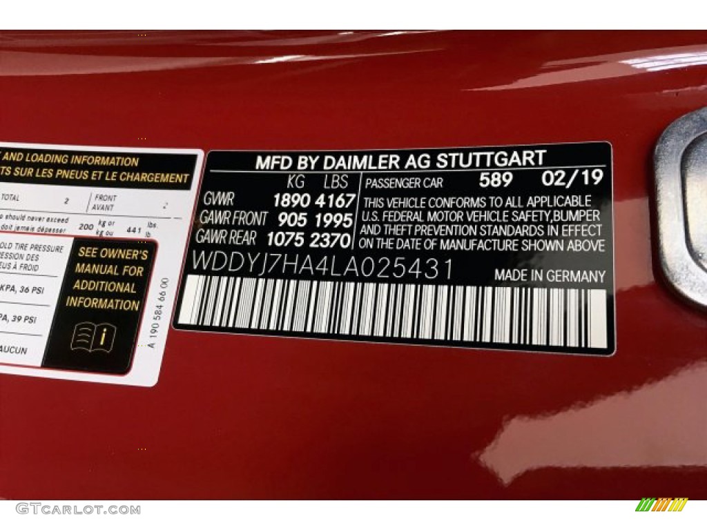2020 AMG GT Color Code 589 for Jupiter Red Photo #134288350