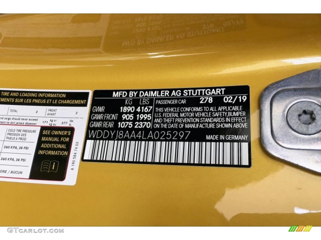 2020 AMG GT Color Code 278 for AMG Solarbeam Yellow Metallic Photo #134288737