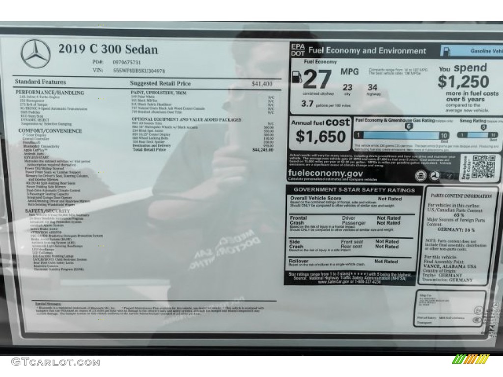2019 Mercedes-Benz C 300 Sedan Window Sticker Photo #134289279