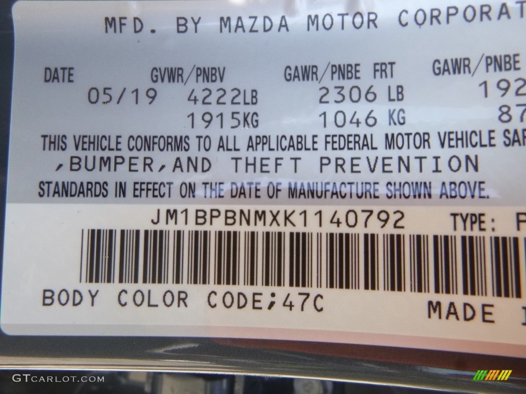 2019 MAZDA3 Color Code 47C for Polymetal Gray Mica Photo #134289870