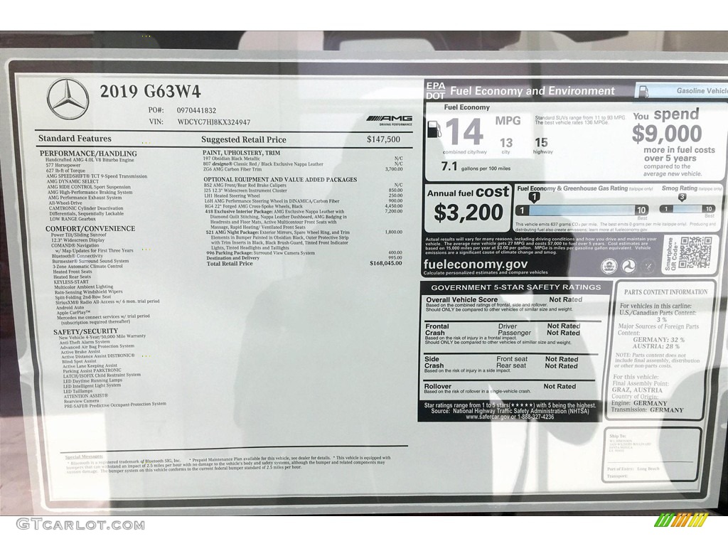 2019 Mercedes-Benz G 63 AMG Window Sticker Photo #134296275