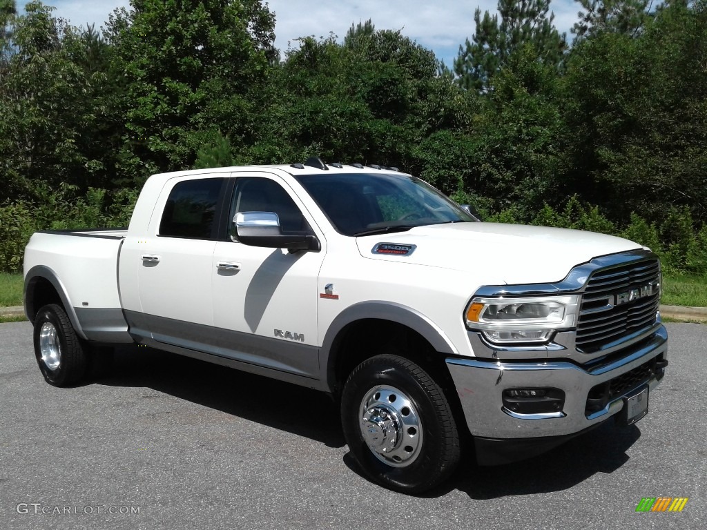 2019 3500 Laramie Longhorn Mega Cab 4x4 - Pearl White / Mountain Brown/Light Frost Beige photo #4