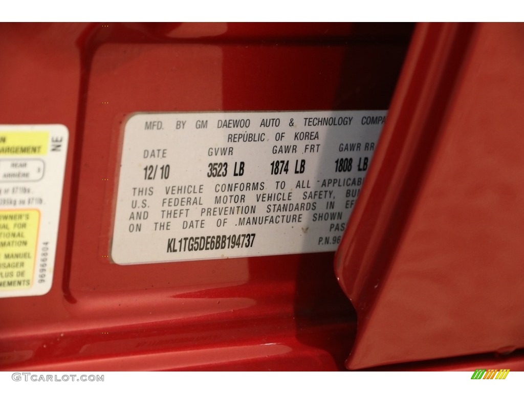 2011 Aveo LT Sedan - Sport Red / Charcoal photo #19