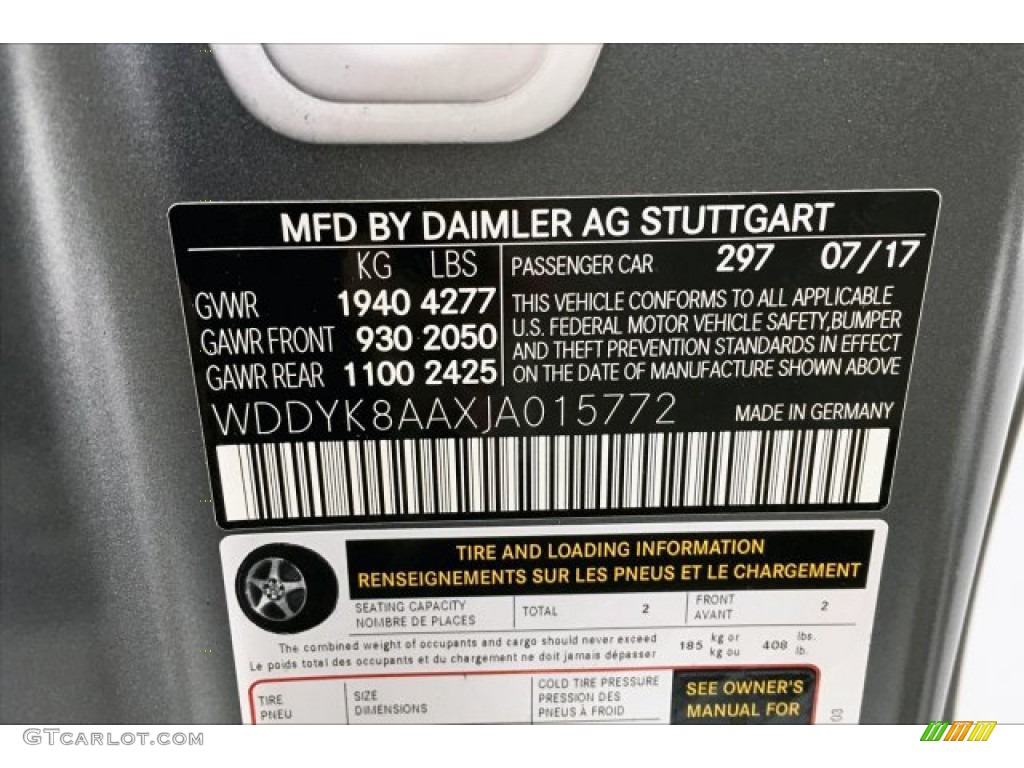 2018 AMG GT Color Code 297 for designo Selenite Grey Magno (Matte) Photo #134353167