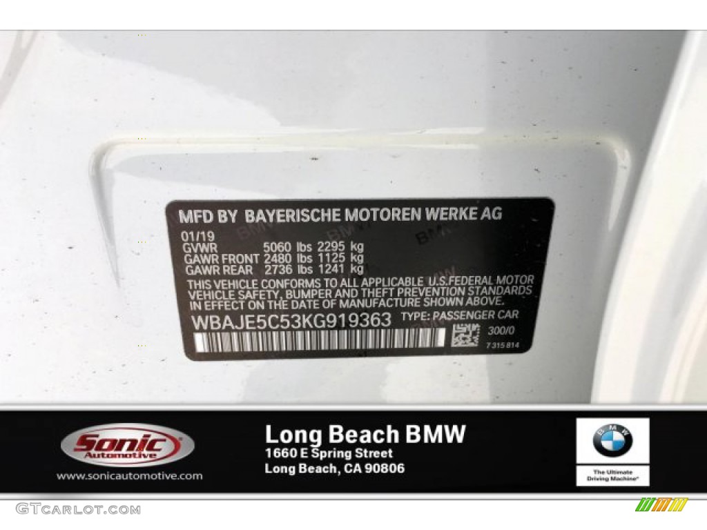 2019 5 Series 540i Sedan - Alpine White / Mocha photo #11