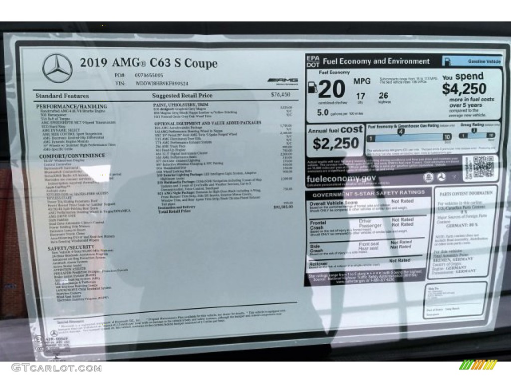 2019 Mercedes-Benz C AMG 63 S Coupe Window Sticker Photos