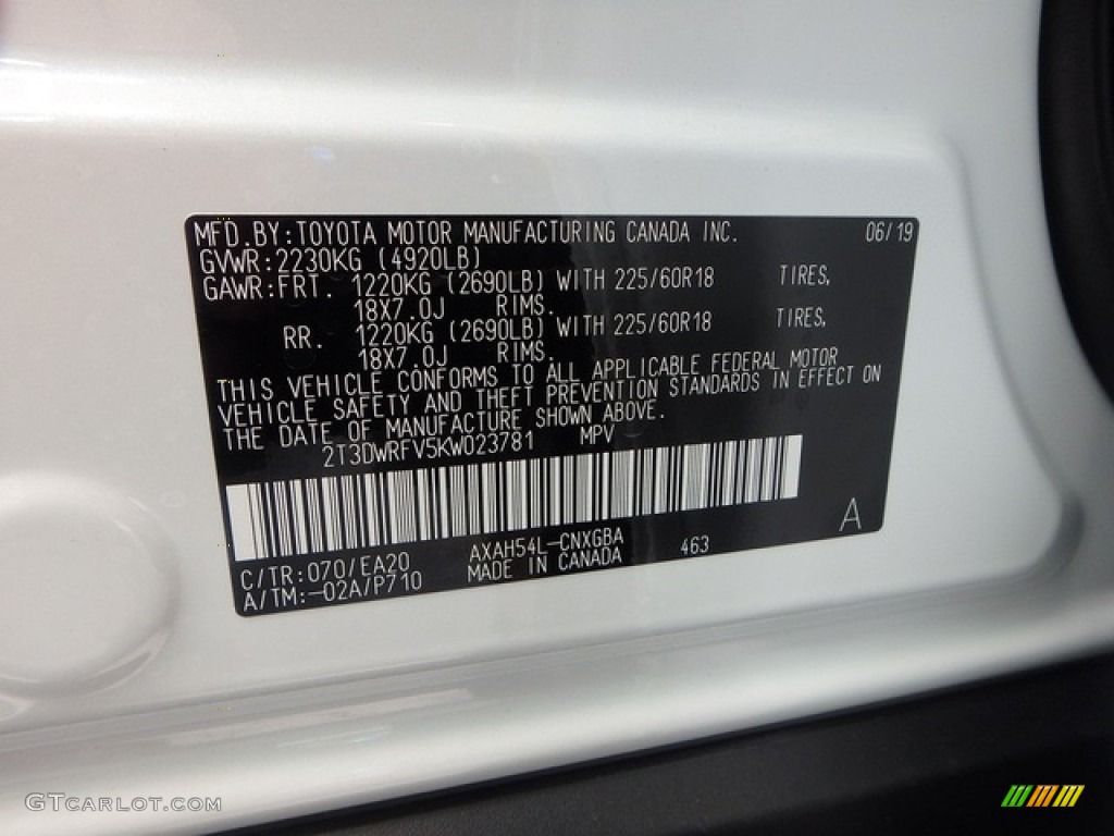 2019 RAV4 Color Code 070 for Blizzard White Pearl Photo #134409213