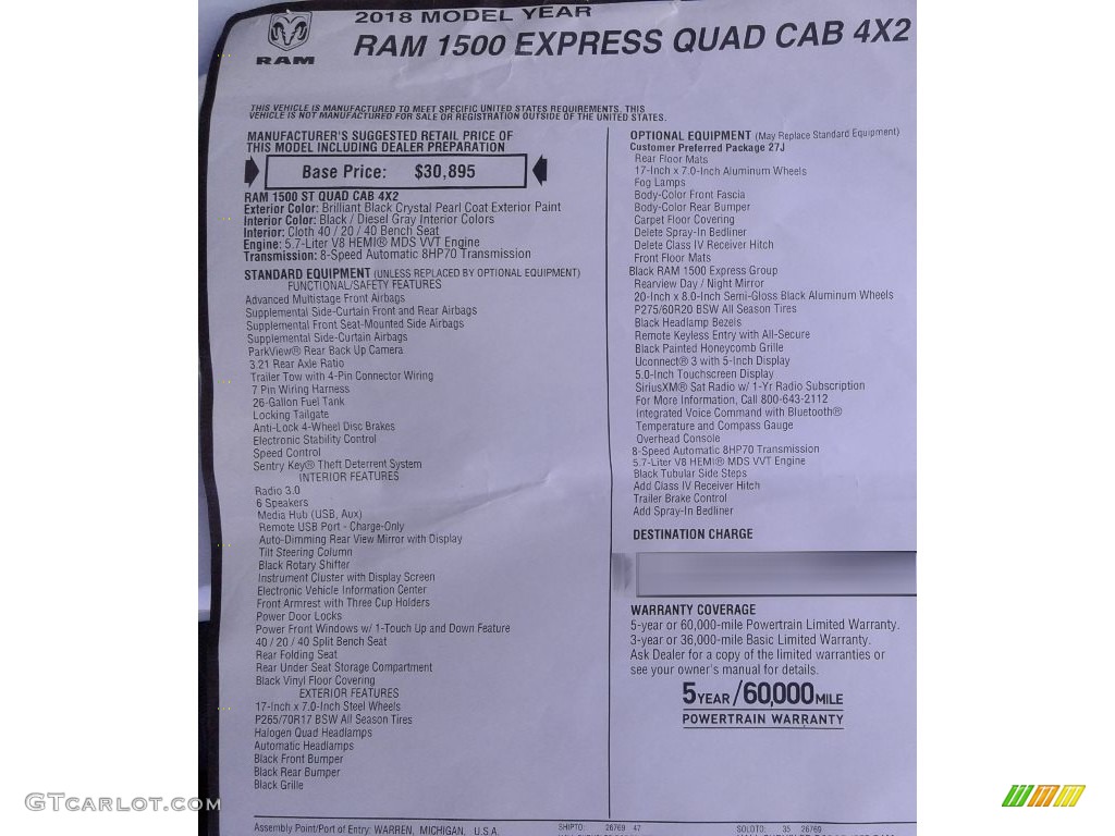 2018 1500 Express Quad Cab - Brilliant Black Crystal Pearl / Black/Diesel Gray photo #30