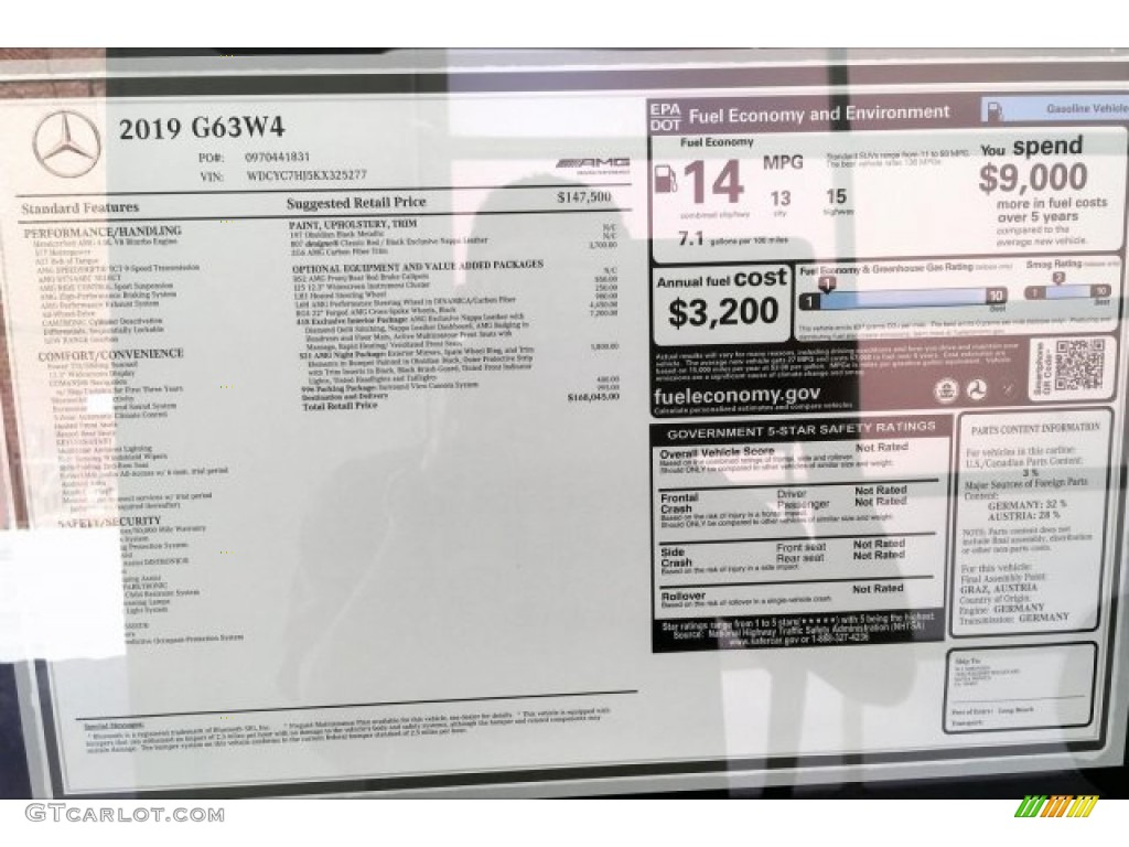 2019 Mercedes-Benz G 63 AMG Window Sticker Photos