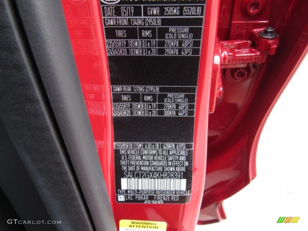 2019 Discovery Sport Color Code PBKAR for Firenze Red Metallic Photo #134426973