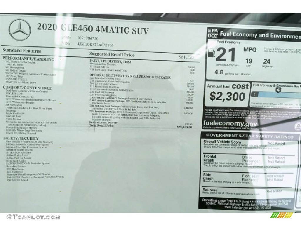 2020 Mercedes-Benz GLE 450 4Matic Window Sticker Photo #134465459