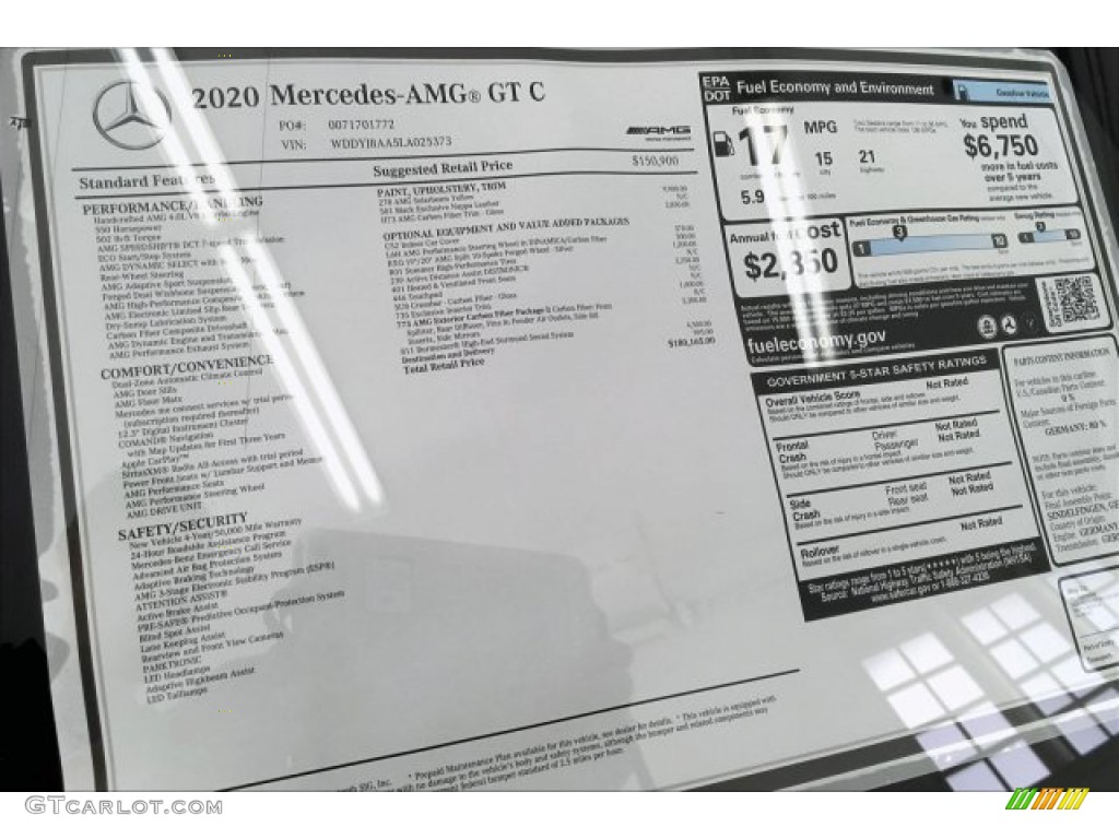 2020 Mercedes-Benz AMG GT C Coupe Window Sticker Photo #134465724