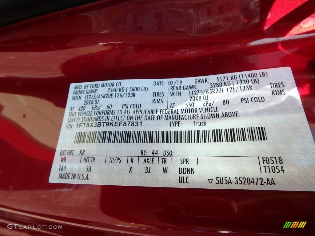 2019 F350 Super Duty Color Code RR for Ruby Red Photo #134471255