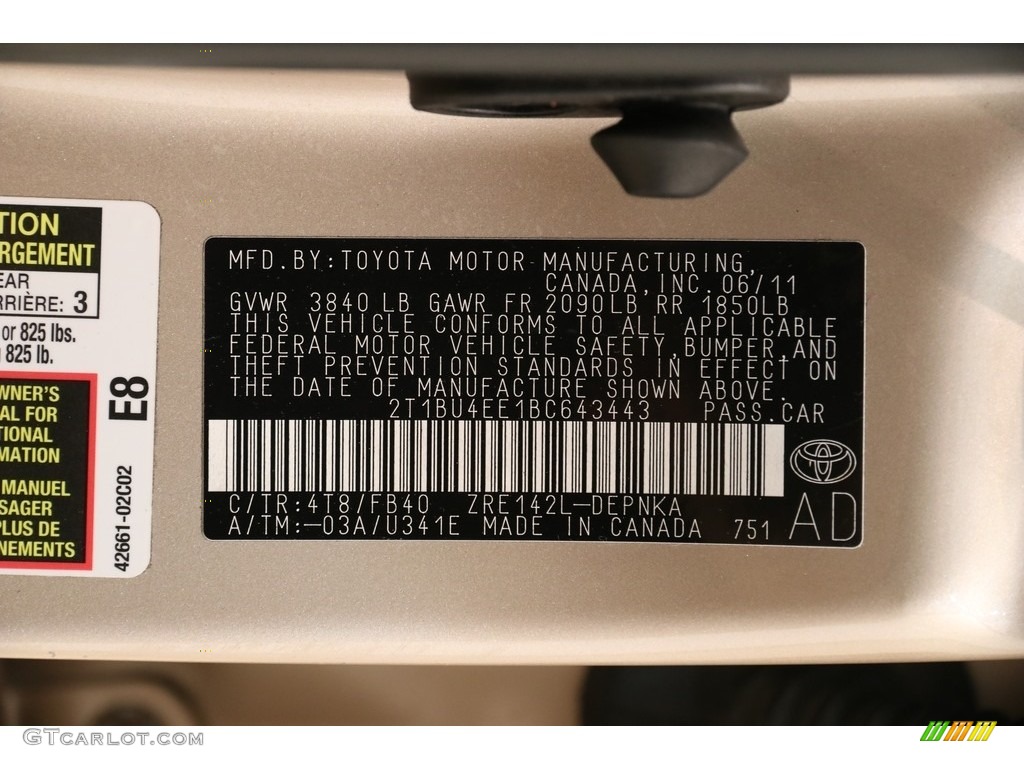 2011 Corolla LE - Sandy Beach Metallic / Bisque photo #17