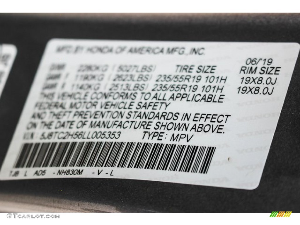 2020 RDX Color Code NH830M for Lunar Silver Metallic Photo #134504864