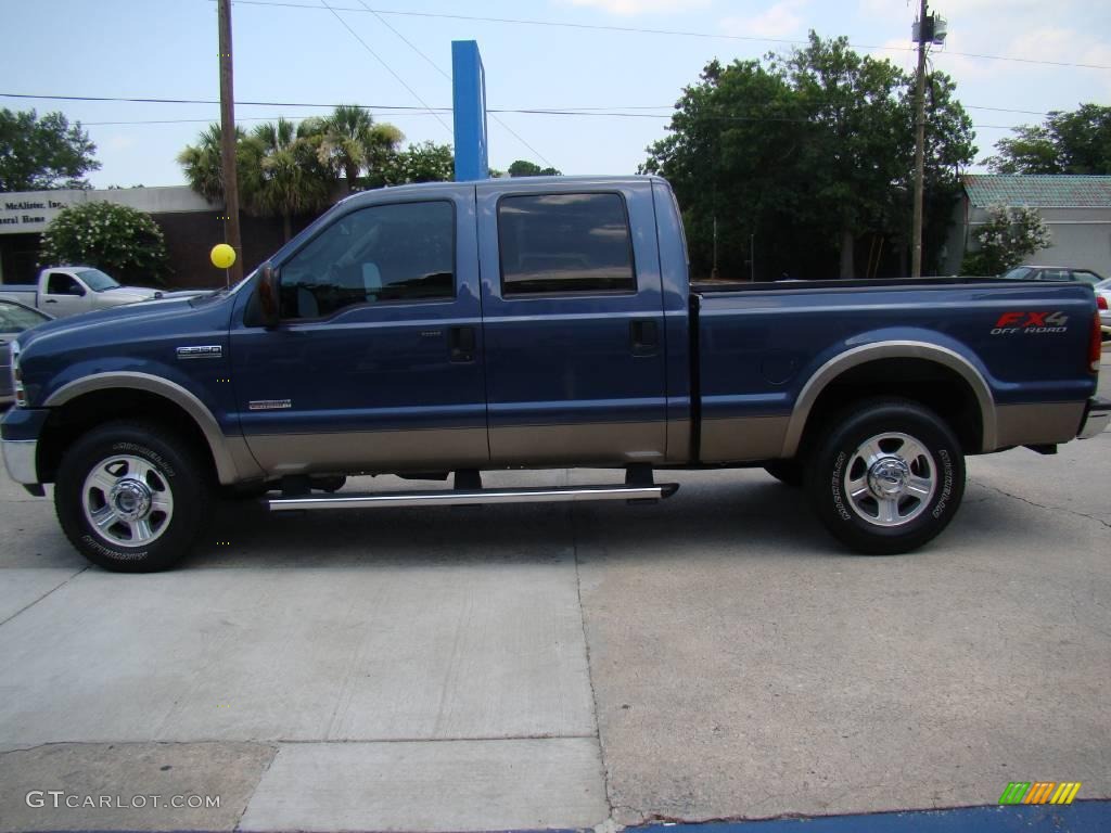 2006 F250 Super Duty Lariat FX4 Off Road Crew Cab 4x4 - Medium Wedgewood Blue Metallic / Tan photo #5