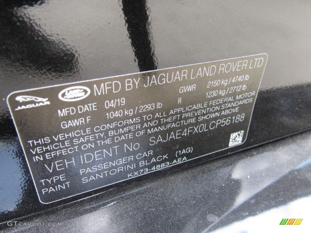 2020 XE Color Code 1AG for Santorini Black Metallic Photo #134535862