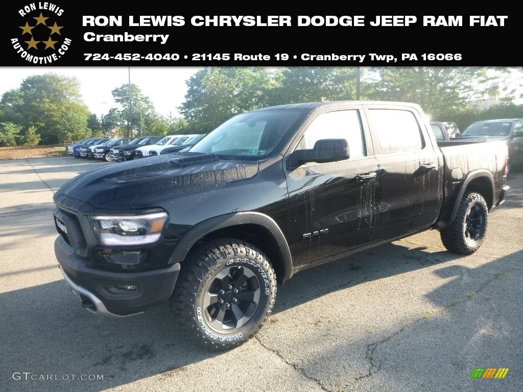 2019 1500 Rebel Crew Cab 4x4 - Diamond Black Crystal Pearl / Black/Red photo #1
