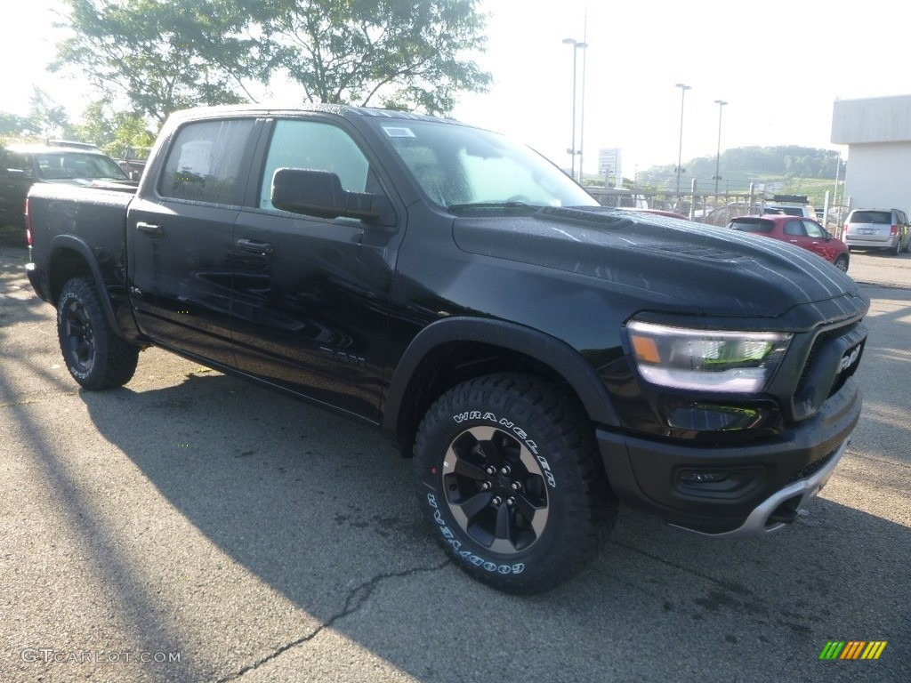 2019 1500 Rebel Crew Cab 4x4 - Diamond Black Crystal Pearl / Black/Red photo #7
