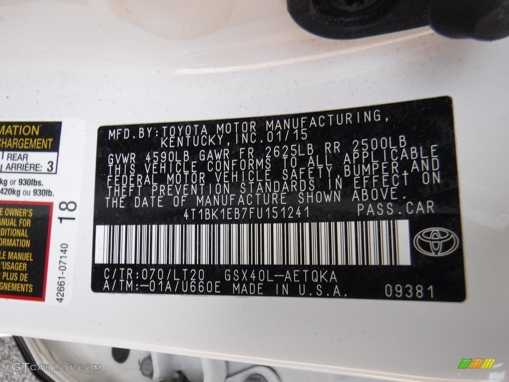 2015 Avalon XLE Touring - Blizzard Pearl / Black photo #25