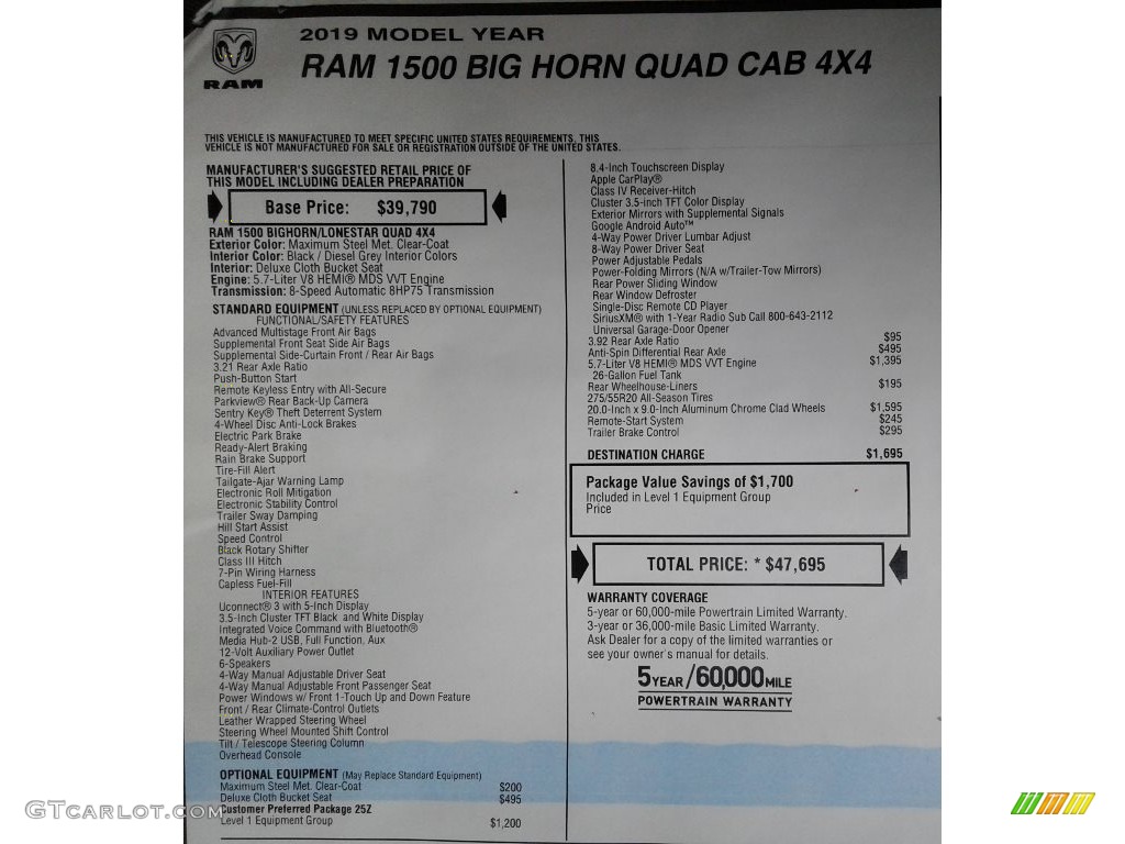 2019 1500 Big Horn Quad Cab 4x4 - Maximum Steel Metallic / Black/Diesel Gray photo #31