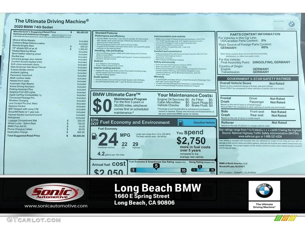 2020 7 Series 740i Sedan - Mineral White Metallic / Canberra Beige photo #10
