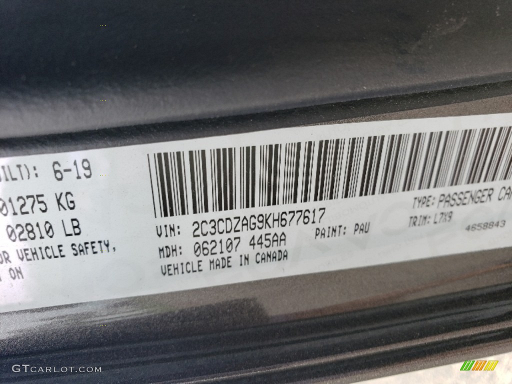 2019 Dodge Challenger SXT Color Code Photos