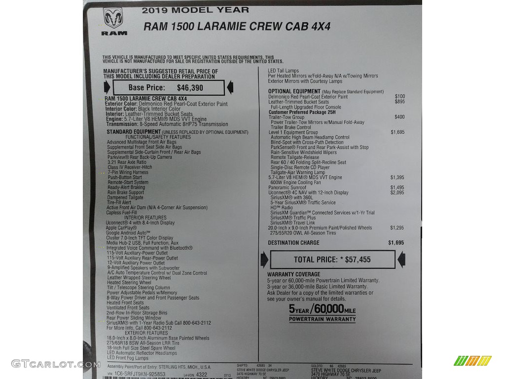 2019 1500 Laramie Crew Cab 4x4 - Delmonico Red Pearl / Black photo #36